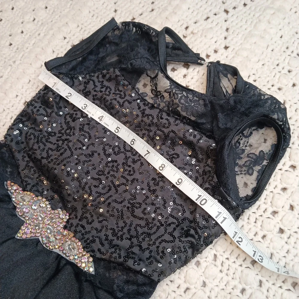 Weissman Dance‎ Costume IC Black Rhinestone Leotard Recital Competition Sequin